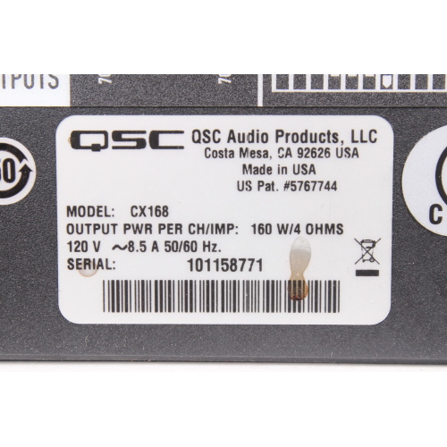 QSC CX168 8-CH Low-Z Power Amplifier label