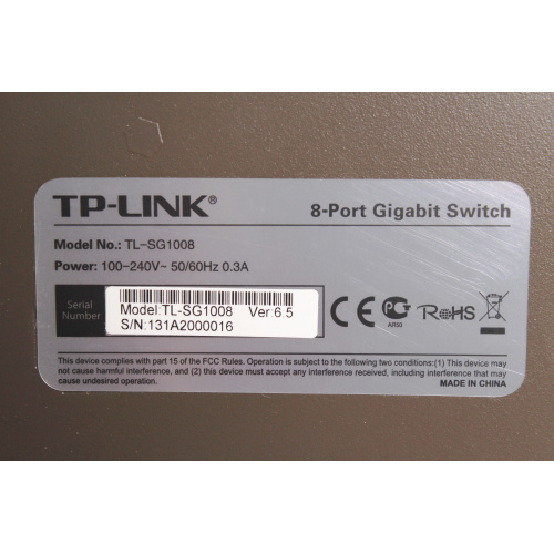 TP-Link TL-SG1008 8-Port Gigabit Desktop/Rackmount Switch label