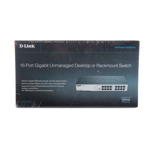 D-Link DGS-1016D Ethernet Switch 16 Port Gigabit Unmanaged Fanless Network Hub - Desktop or Rack Mountable (Mint in Original Box) front1