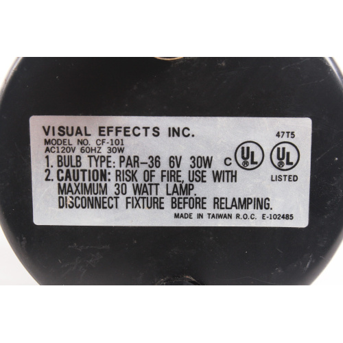 Visual Effects CF-101 Par-36 Light (Fixture rattles in chassis) label