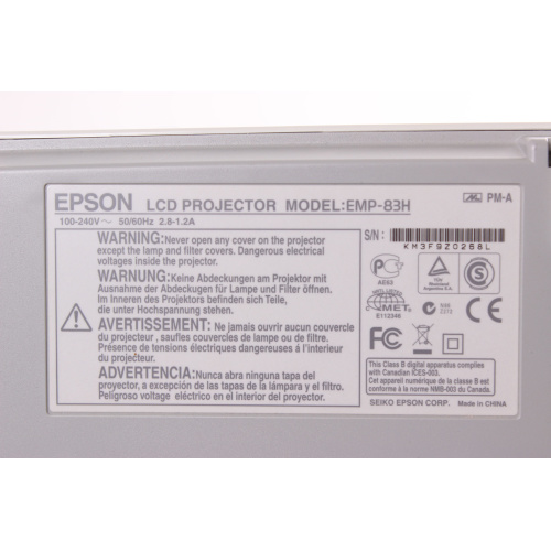 Epson EMP-83H 2200 Lumens 3LCD XGA Conference Projector label