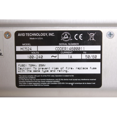 AVID Euphonix MC524 Monitor Interface label