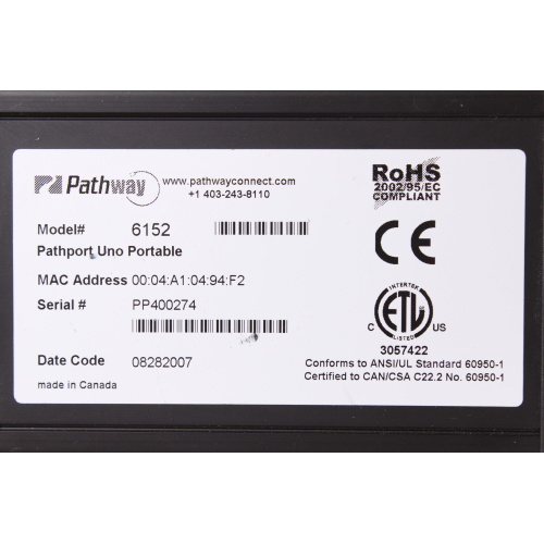Pathway Pathport Portable Uno 6152 Single-Port DMX512 Gateway w/ Hanging Hardware label