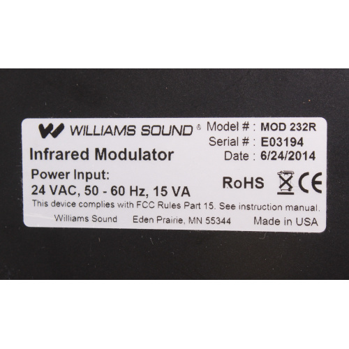 WILLIAMS SOUND mod 232r infared system modulator label