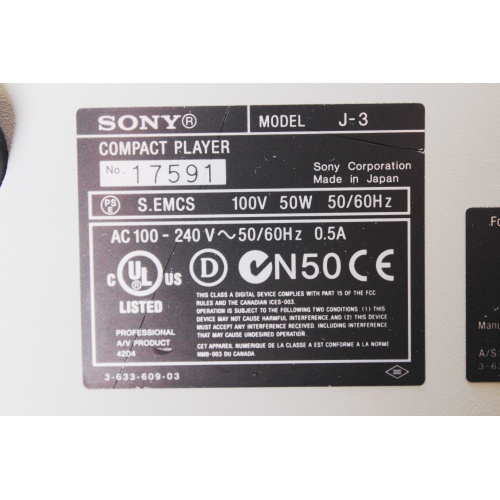 Sony J-30SDI Compact Player (Tape Error) label