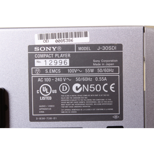 Sony J-30 SDI Digital Compact Video Player (Tape Error) label