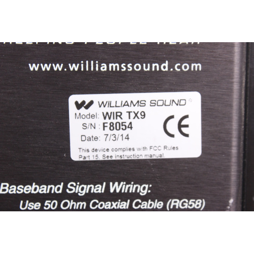 Williams Sound WIR TX9 Multi-Channel Infrared Transmitter label