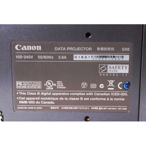 Canon Data Projector SX6 (FOR PARTS) lable