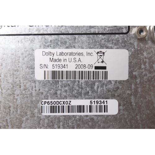 Dolby CP650 Digital Cinema Processor label