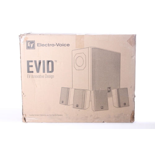 Electro-Voice EVID S44 Compact Full-Range Surface Mount Loudspeaker System with 4 EVID 2.1 Satellite Speakers and EVID 40 Subwoofer (NEAR MINT) in Original Open Box box1