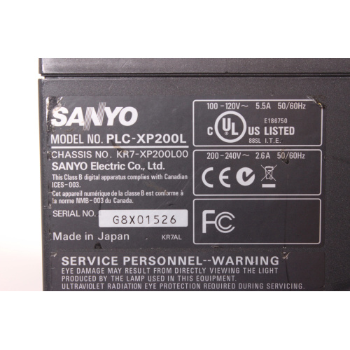 Sanyo PLC-XP200L PROxtraX Multiverse Projector (Includes Wheeled Hard Case) [FOR PARTS] label