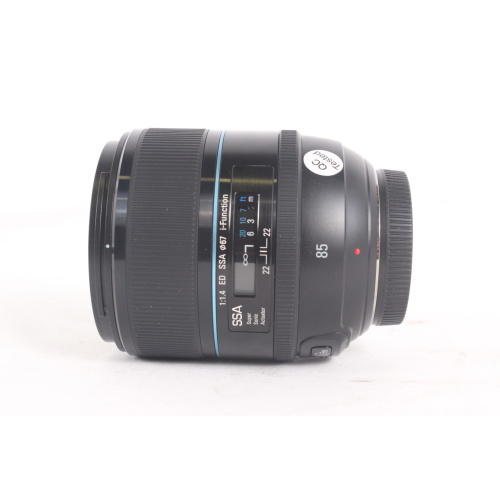 Samsung 85mm f/1.4 ED SSA Lens w/ LH85NB Hood & Soft Case side1