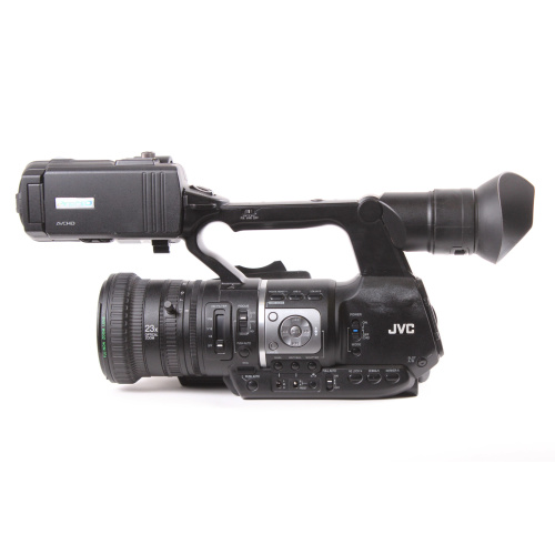 JVC GY-HM600U HD Memory Card Camera and Fujinon 23x Optical Zoom Lens w/ PSU & Battery & External Shotgun Mic w/ Windscreen side1