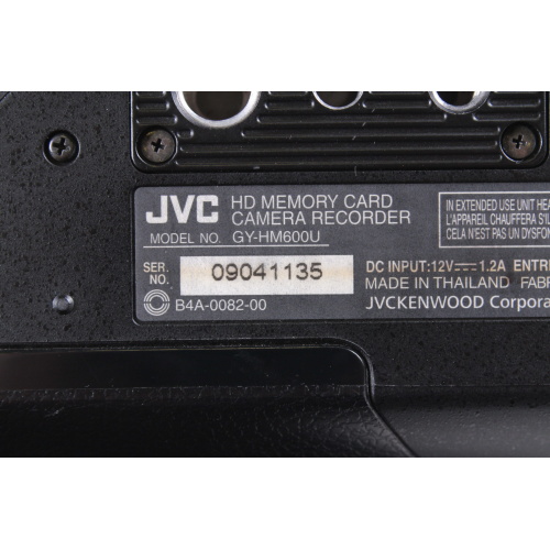 JVC GY-HM600U HD Memory Card Camera and Fujinon 23x Optical Zoom Lens w/ PSU & Battery & External Shotgun Mic w/ Windscreen label