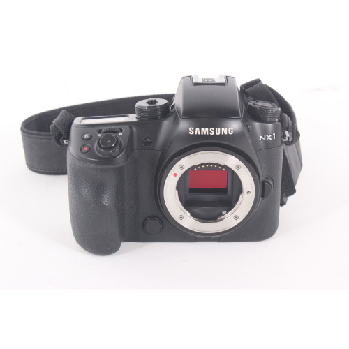 Samsung EV-NX1ZZZBZBUS NX1 Mirrorless Digital Camera (Body Only) w/ Strap, (2) Charging Stations, (5) Batteries front1