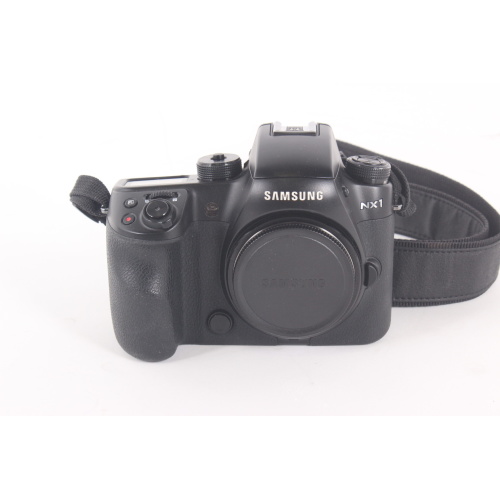 Samsung EV-NX1ZZZBZBUS NX1 Mirrorless Digital Camera (Body Only) w/ Strap, (2) Charging Stations, (5) Batteries front2