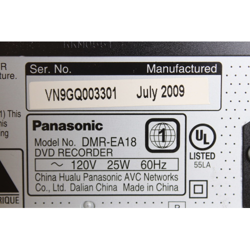 Panasonic DMR-EA18 DVD Recorder label
