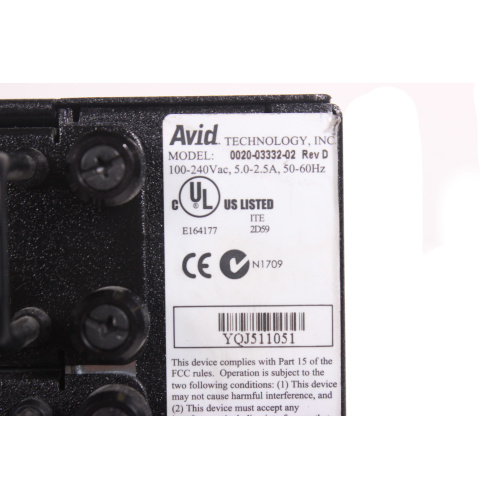 AVID Adrenaline 0020-0332-02 Rev D 8 Channel In/Out Breakout Box w/ AVID DNxcel HD/SDI Expansion Card label
