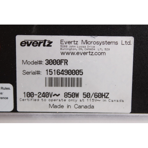 Evertz 3000FR Multi-Image Processor Frame label
