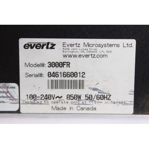 Evertz 3000FR Multi-Image Processor Frame (Cosmetic Issue) label