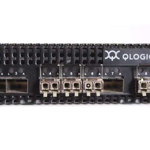 Qlogic SANbox 5202 16-Port Full Fabric 2GB Switch w/ Transceivers (Stuck In Front of Unit) back2