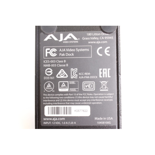 AJA PAK-DOCK-R0 High Speed Pak Media Reader in Original Box label