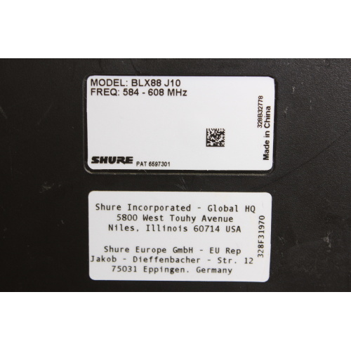 Shure BLX88J10 Dual Channel Wireless Receiver label