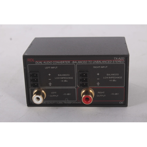 RDL TX-A2D Dual Audio Converter, Balanced to Unbalanced-Terminals, Dual-RCA front