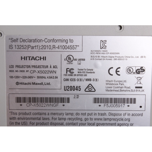 Hitachi CP-X5022WN Projector HDMI HD label
