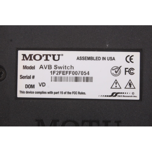 MOTU AVB Switch Five-Port AVB Ethernet Switch label