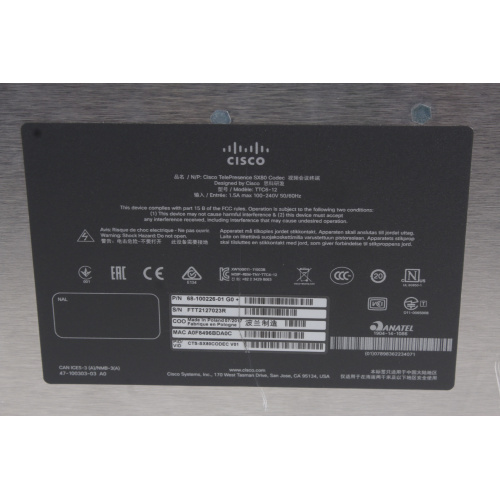 Cisco CTS-SX80CODEC V01 TelePresence Camera (NO POWER SUPPLY) label