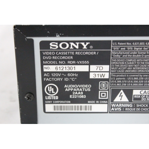 Sony RDR-VX555 Video Cassette Recorder/DVD Recorder tag